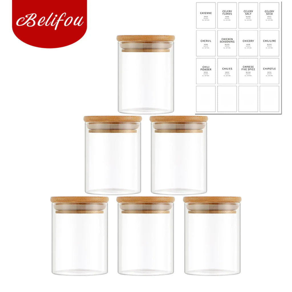 Kit 6 Potes Para Alimentos Com Tampa Bambu 200ML