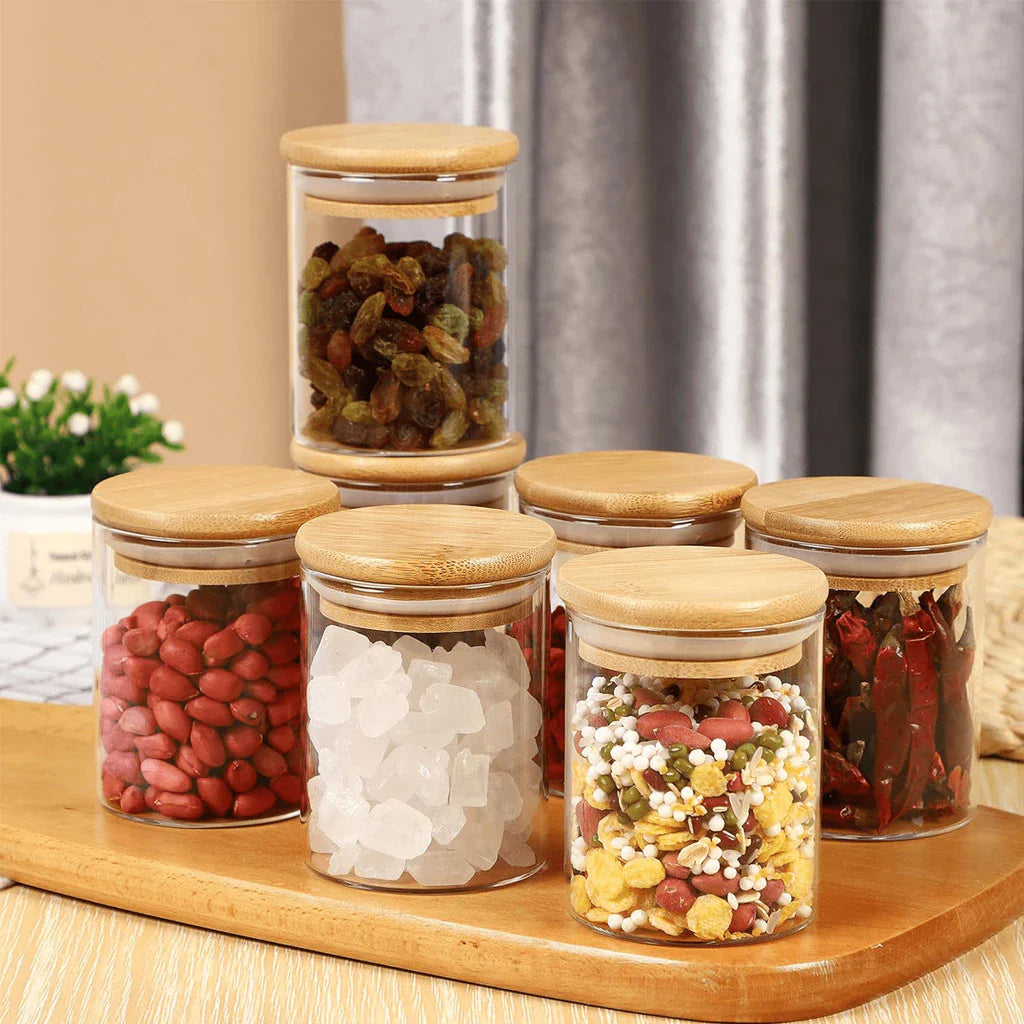 Kit 6 Potes Para Alimentos Com Tampa Bambu 200ML