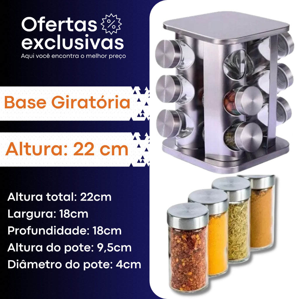 Porta Tempero Giratório Inox - 12 Potes