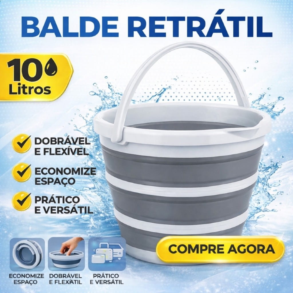 Balde Dobrável Retrátil Flexível 10L Silicone  Com Alça