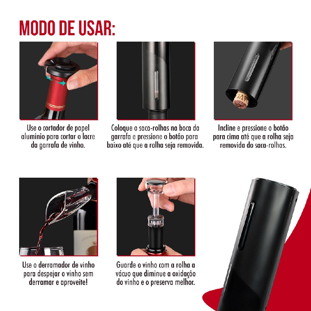 Abridor de Vinhos SHOPDAMULTIDAO Automático - 4 peças