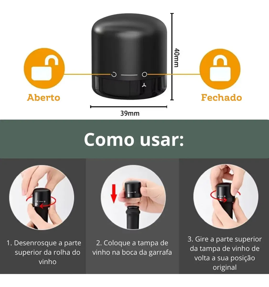 Tampa para Champagne e Vinho a Vácuo