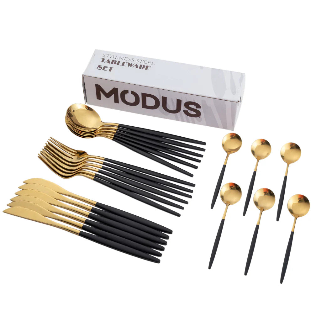 Talheres em Aço Inox Dourado - 24 Peças