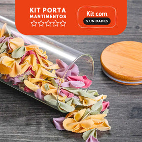 Potes de Vidro com Tampa de Bambu Oikos - 5 Pçs