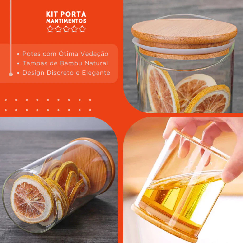 Potes de Vidro com Tampa de Bambu Oikos - 5 Pçs
