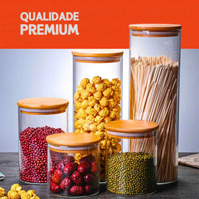 Potes de Vidro com Tampa de Bambu Oikos - 5 Pçs