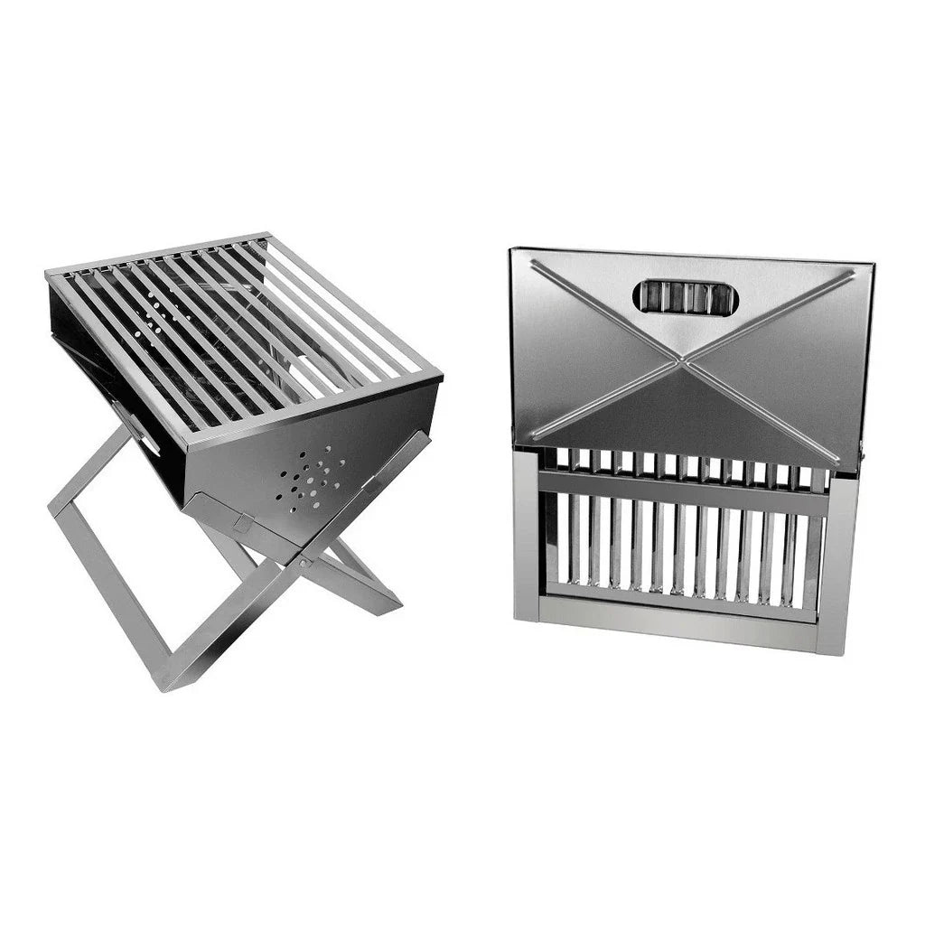 Churrasqueira De Inox Dobrável Portátil A Carvão - Maleta
