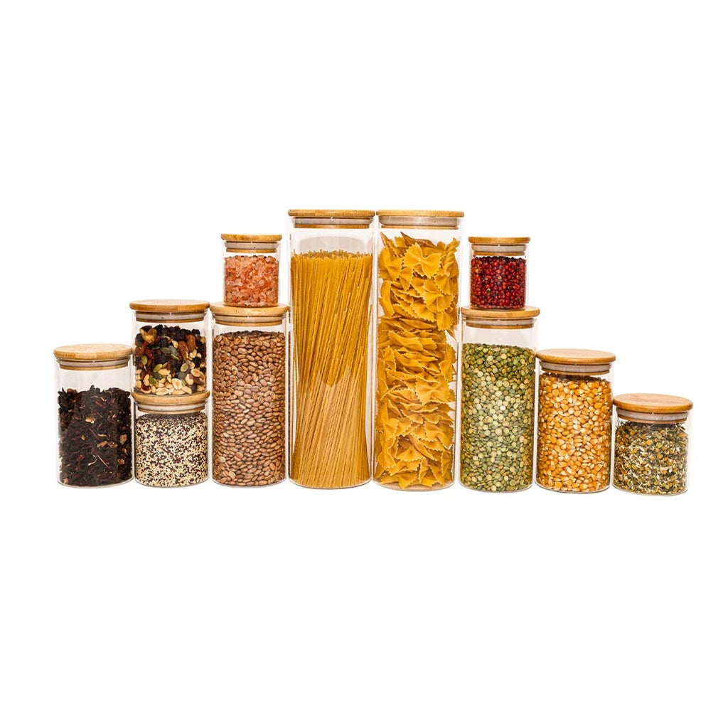 Potes de Vidro com Tampa de Bambu Oikos -  11 Pçs