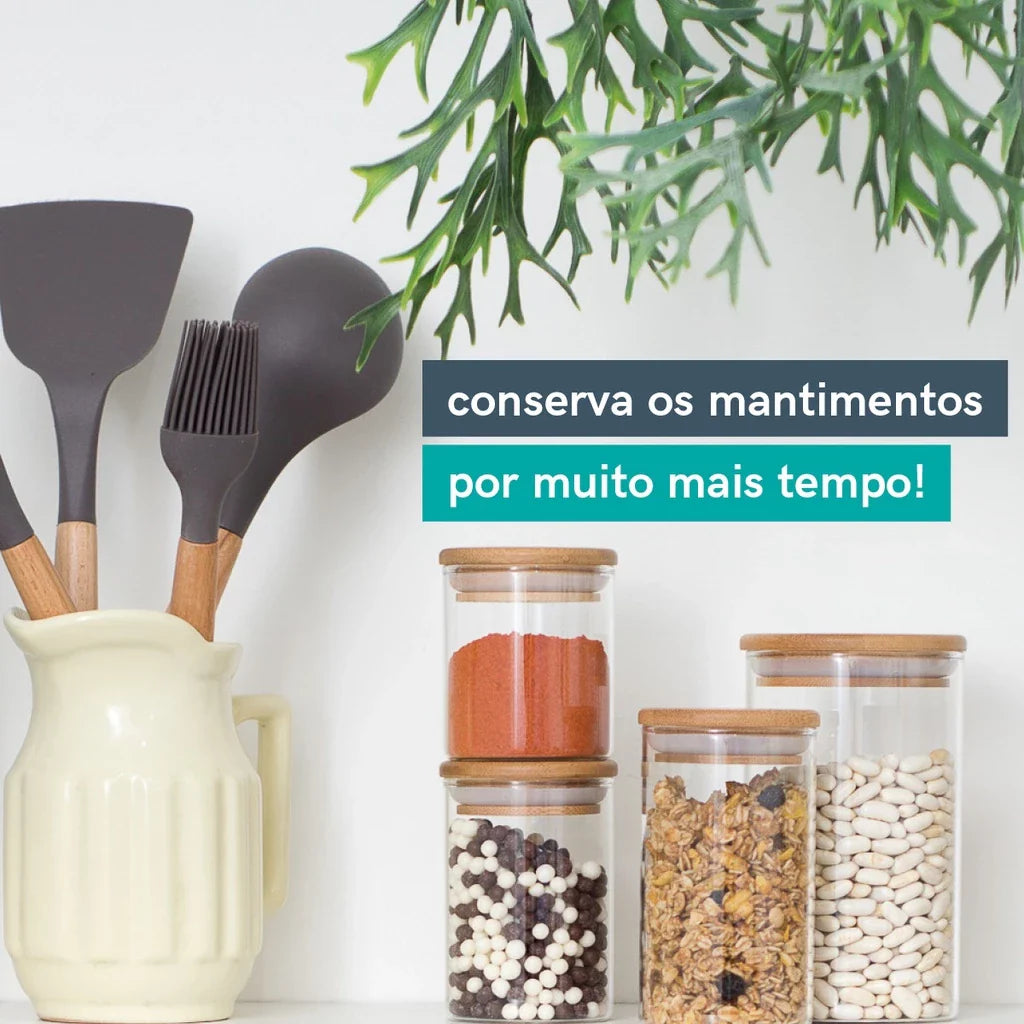 Potes de Vidro com Tampa de Bambu Oikos -  11 Pçs