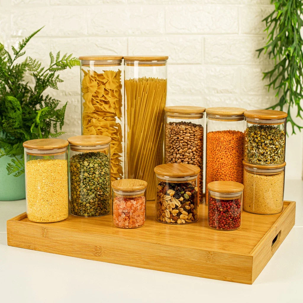 Potes de Vidro com Tampa de Bambu Oikos -  11 Pçs
