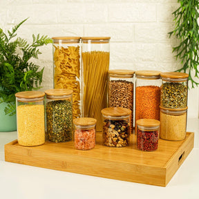 Potes de Vidro com Tampa de Bambu Oikos -  11 Pçs