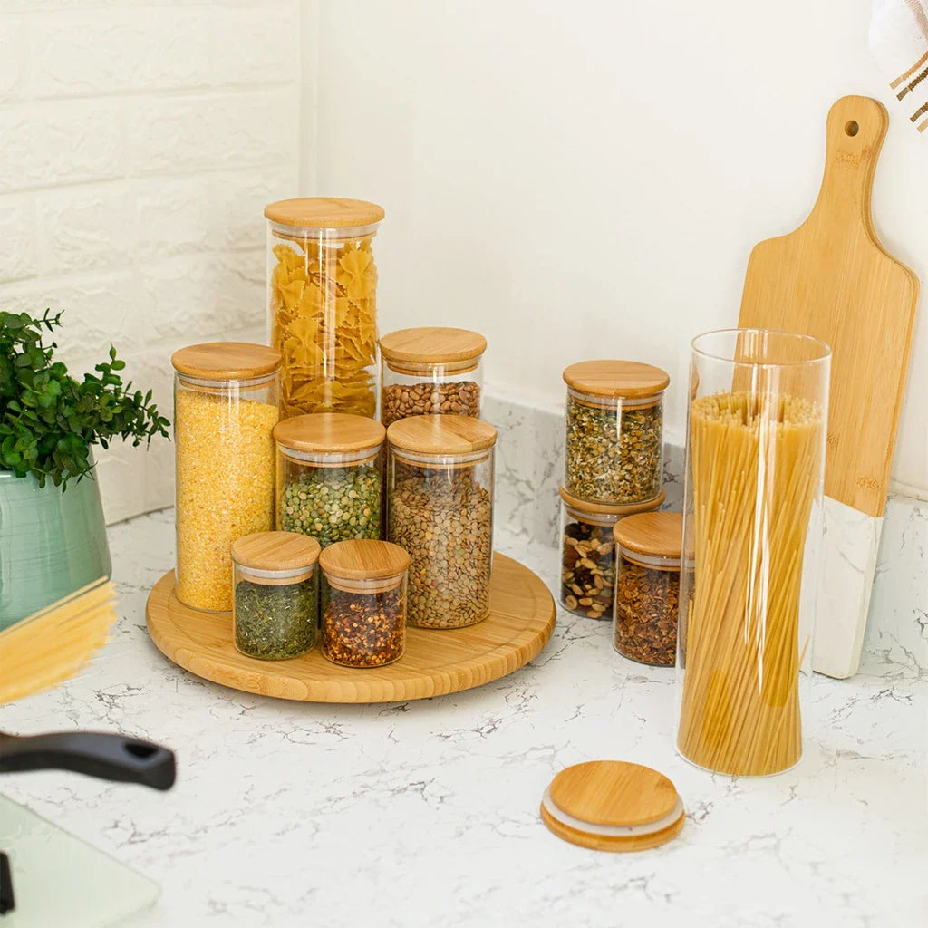 Potes de Vidro com Tampa de Bambu Oikos -  11 Pçs